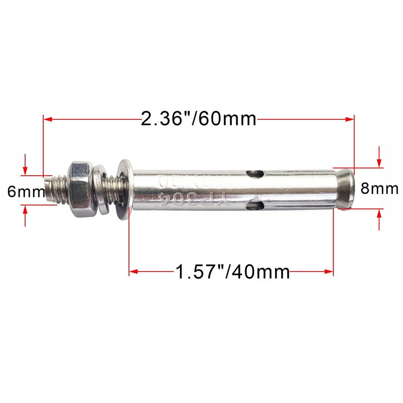 JENSWILL 10 Pack M6x60mm Expansion Bolts Anchor Bolt 304 Stainless Steel External Hex Expansion Screw Bolt Sleeve Anchor Fastener Wall Concrete - Image 2